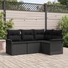 VidaXL 4-Piece Garden Sofa Set with Cushions Black Poly Rattan 3345343