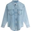 Minimalist Label Patch Pocket Vintage Loose Cotton Shirt Women Shirts Light-Blue J223472