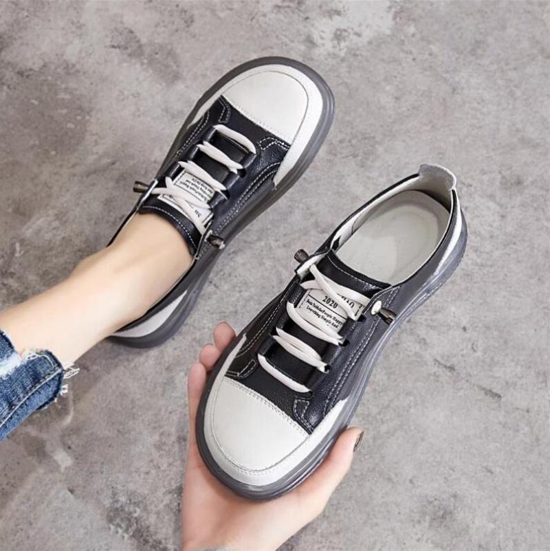 Genuine Leather Women's Flat Sneakers Large Size 35-41 Autumn Vulcanized Shoes Ladies Casual Shoes Comfortable Flats