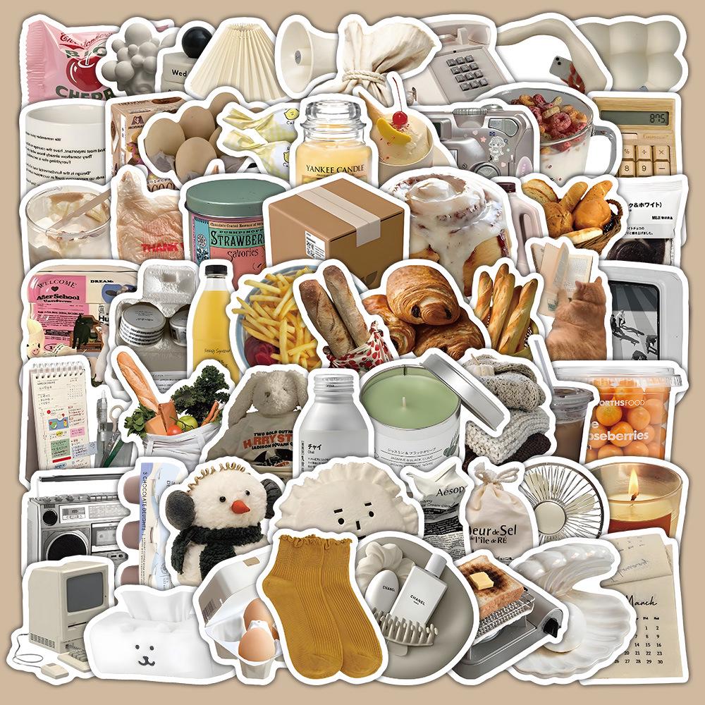 60 листов многоцветных наклеек в стиле ИНС: Реалистичные маленькие объекты в синем, розовом, фиолетовом, желтом и зеленом цветах