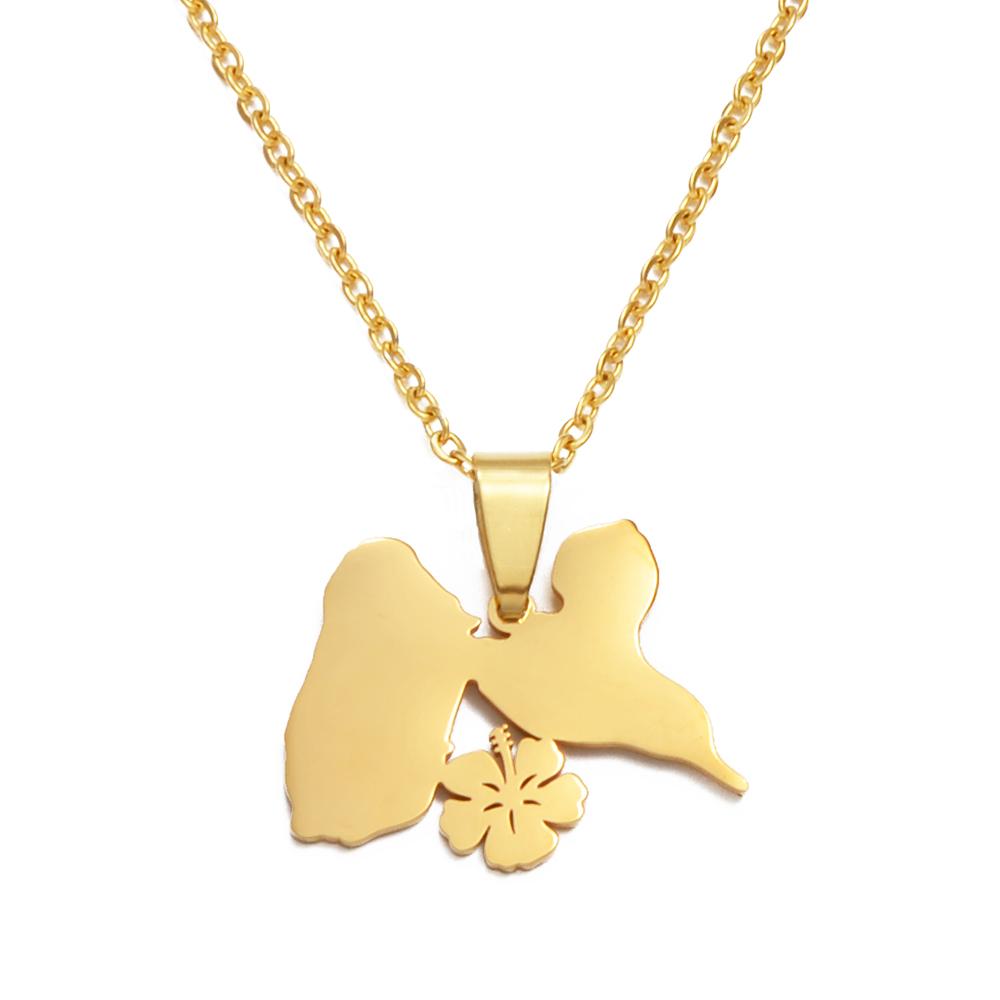 Anniyo Guadeloupe Map With Flower Pendants Necklaces for Women Jewelry France Guadeloupe Maps @335221