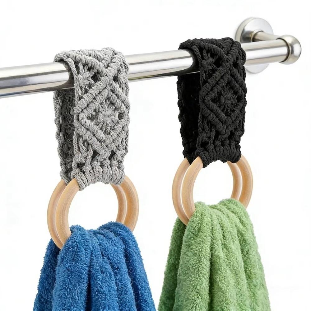 Boho Style Hand Towel Hanger Wooden Ring Towel Ring Holder New Macrame Towel Holder  Bathroom