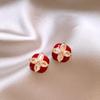 Vintage light luxury 111 silver needle red dripping flower stud earrings, premium geometric earrings earrings