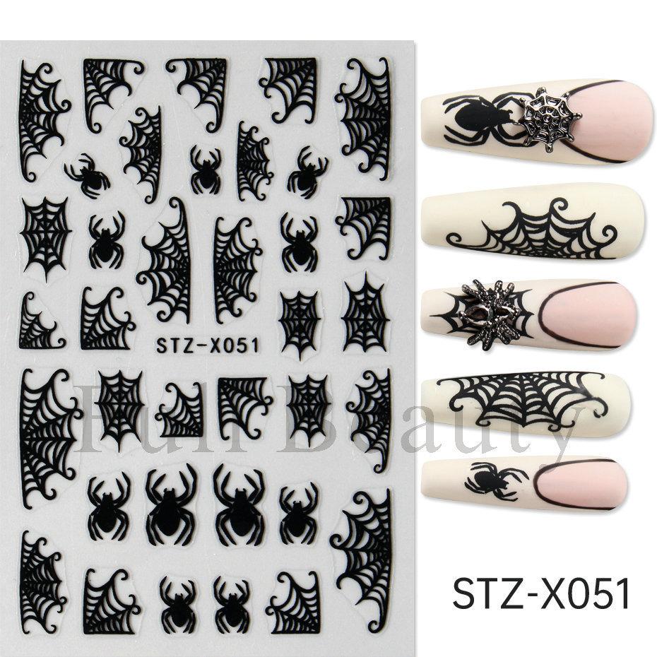 Хэллоуин Наклейки для дизайна ногтей Сердце Паутина Дизайн Летучая мышь Луна Звезда Слайдеры Самоклеящиеся Наклейки Для Праздничного Маникюра