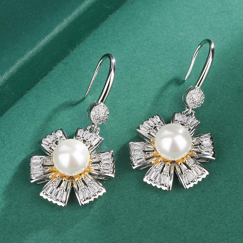 Australian Fritillary Pearl Necklace Women's Personality Micro-set Floral Pearl Ring Fashion Commuter White Pearl Earrings