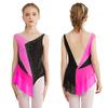 Девочки Сверкающий Стразы Цветной Блок Леотард Прозрачная Сетка Пэчворк Без Рукавов Боди Платье Танцевальное Выступление