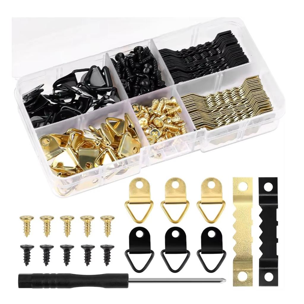 251 Pcs Picture Hanging Kit - 50 Pcs Sawtooth Frames 50 Turn Buttons 150 Screws 1 Screwdriver for Hanging Photos Artwork