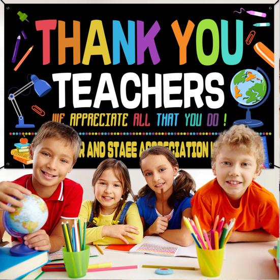 Баннер-фон для Недели признательности учителям. Спасибо учителям и сотрудникам. Украшение фона на День учителя. Декор для классной комнаты, школы, офиса.