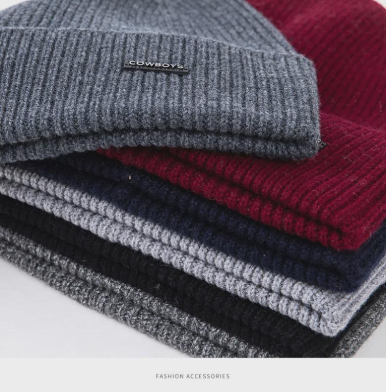 Мужская зимняя шапка из 100% шерсти: Толстые, теплые, трикотажные для езды на велосипеде с защитой ушей