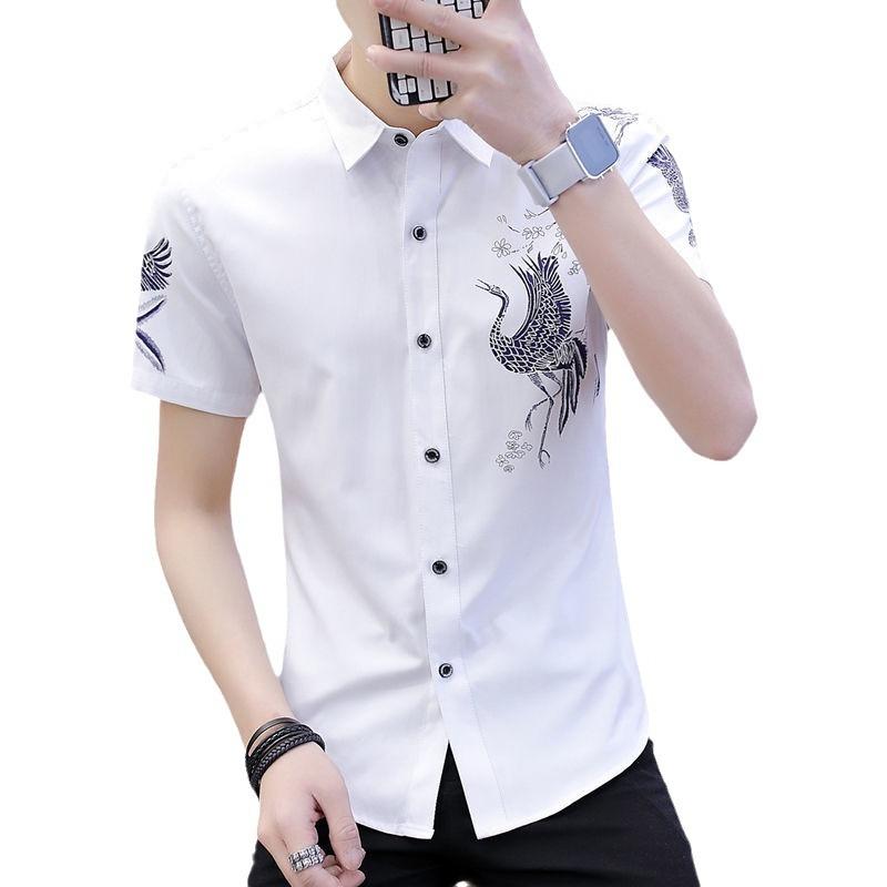 Men's Printed Short-sleeved Summer Trend of Handsome and Stylish Shirt Casual Versatile Inch Shirt Men's Shirt