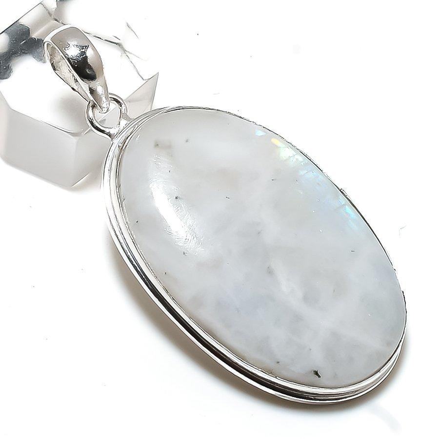 Подвеска из стерлингового серебра 925 пробы с натуральным радужным лунным камнем 2,36 дюйма p2b10