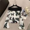 French Mature Temperament Celebrity One-shoulder Flared Sleeve Printed Butterfly Mesh Short Top