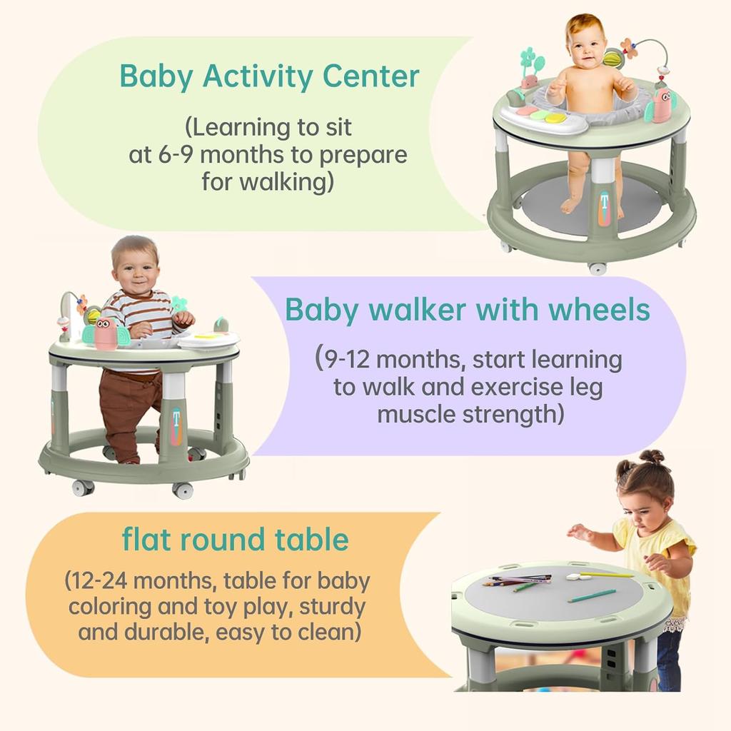 Baby Walker with 5 Adjustable Heights Baby Activity Center Features 360° Swivel Seat Music Detachable Toys Bounce Foot Pad