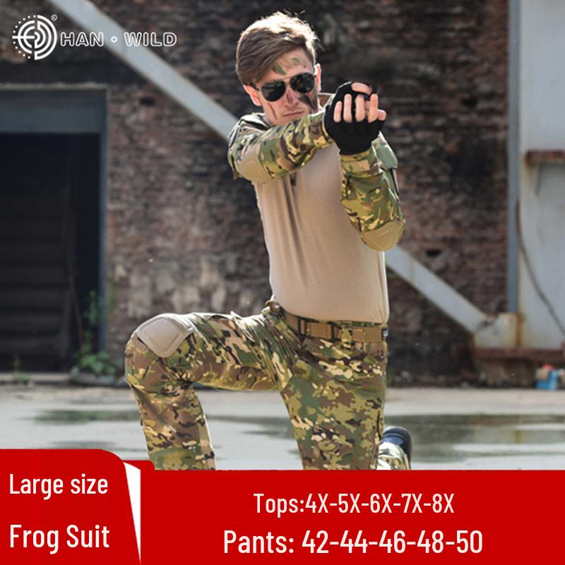 Plus-Size Tactical Camouflage Long-Sleeve Frog Suit Set (No Protective Gear)