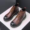 Зимние классические мужские кожаные ботильоны 2024 года, модная обувь с высоким верхом, увеличивающая рост, красивые рабочие ботинки для мужчин на шнуровке
