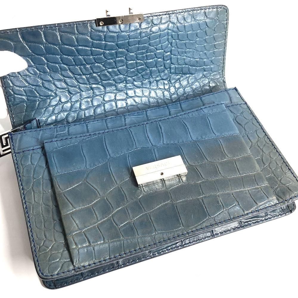 VERSACE logo Bag Clutch Bag with Strap Clutch bag Embossed Leather blue