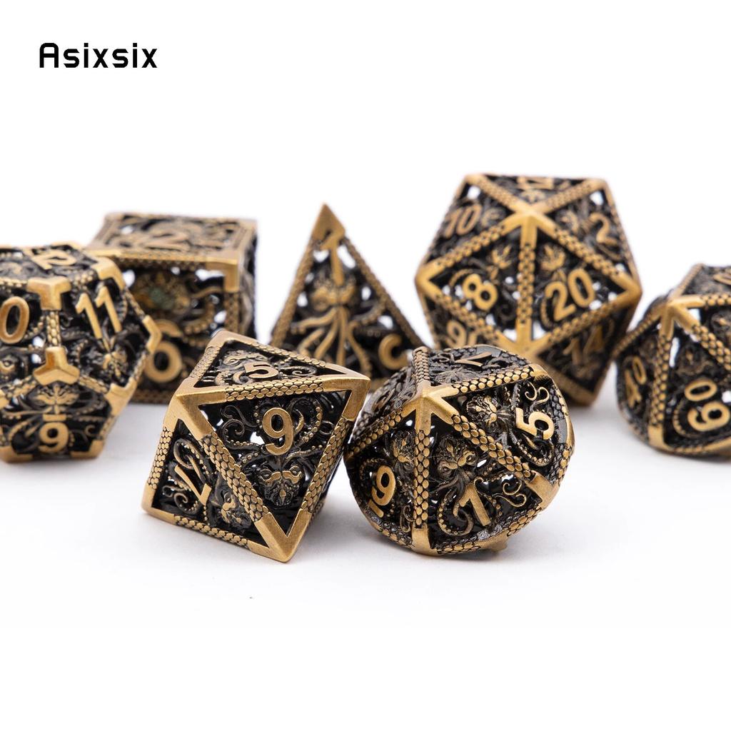 7 Pcs Coppery Squid Metal Dice Hollow Metal Polyhedral Dice Set Suitable for Role-Playing RPG Board Game Card Game