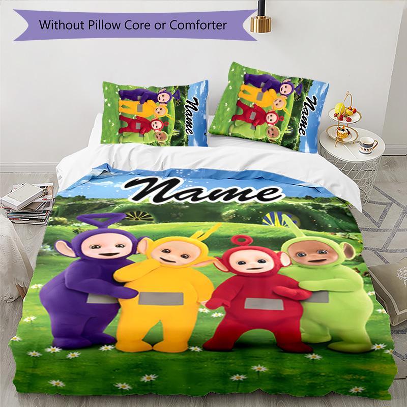 3pcs Teletubbies2 Cover Set - Personalized Name, HD Printed Bedding with 1 Cover and 2 Pillowcases - Perfect for Home Decor, Easy Care