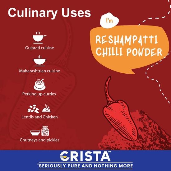 CRISTA Reshampatti Chilli Powder | Laal Mirch Powder with Natural Oils | Zero Added Colours, Fillers| Spicy Grade | 100 Gms