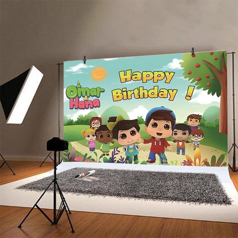 O^mar & H^ana Backdrop Baby Shower Kids Birthday Party Photo Background Banner