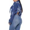 Women's Cropped Jacket With Holes On The Back And Cutout Denim Jacket