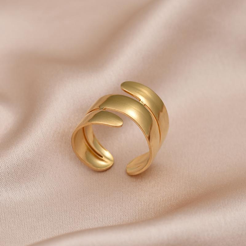 Trendy Stainless Steel Rings For Women Men Gold Color Geometric Open Adjustable Vintage Snake Leaf Shape Ring Jewelry Party Gift