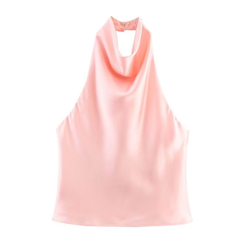 Araltay New Arrival Fashion Style Women's Clothing Fashion All-Match Pure Color Silk Satin Texture Halter Top 3203317