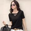 Женская белая футболка с коротким рукавом Женская свободная корейская черная блузка с V-образным вырезом Повседневная футболка