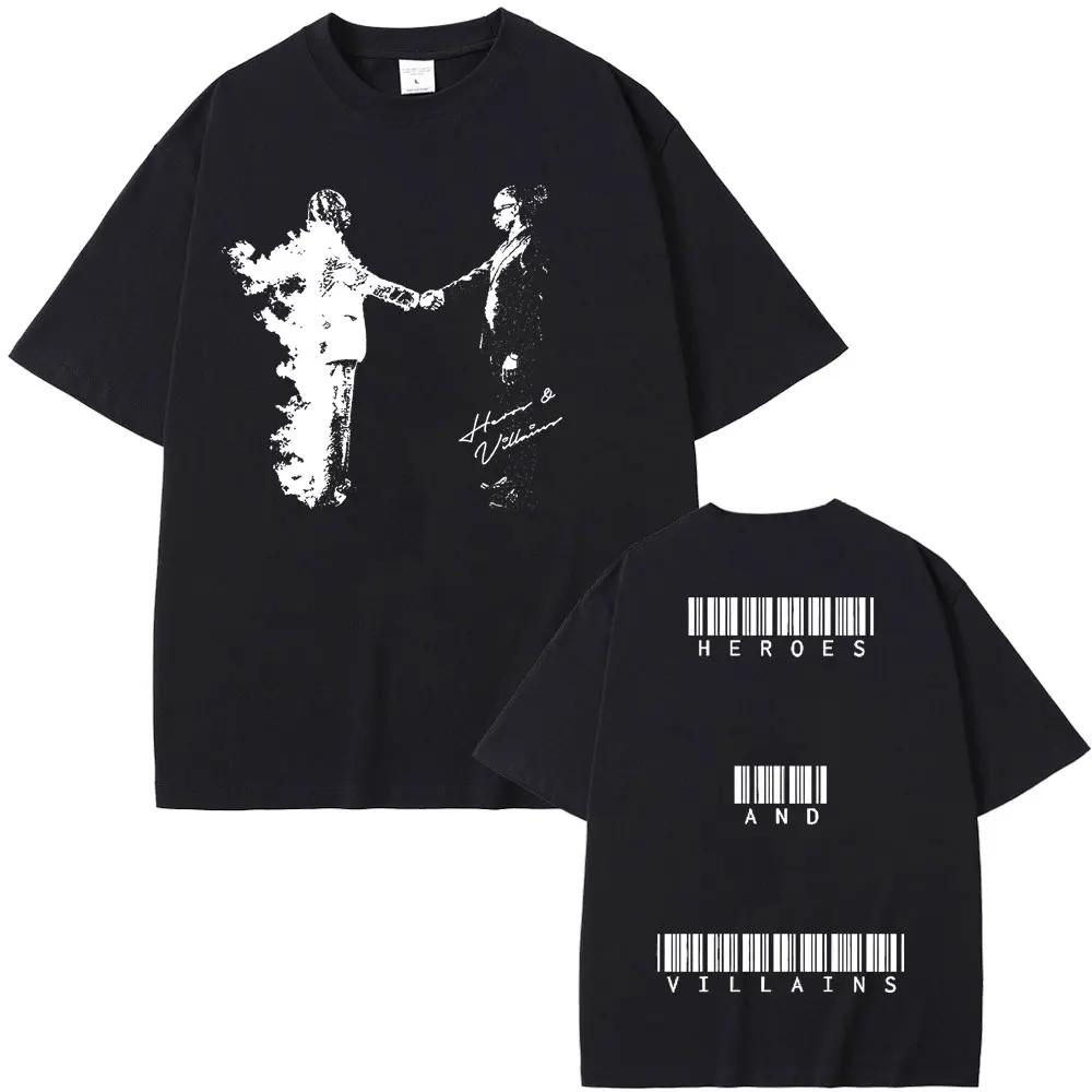 Футболки с двусторонним принтом Rapper Metro Boomin Heroes & Villains для мужчин и женщин, хип-хоп, винтажные, оверсайз, мужские, крутая уличная одежда
