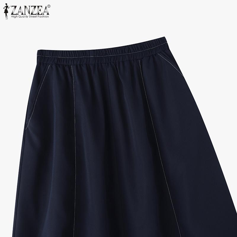 ZANZEA Женские повседневные однотонные свободные длинные юбки с эластичной резинкой на талии