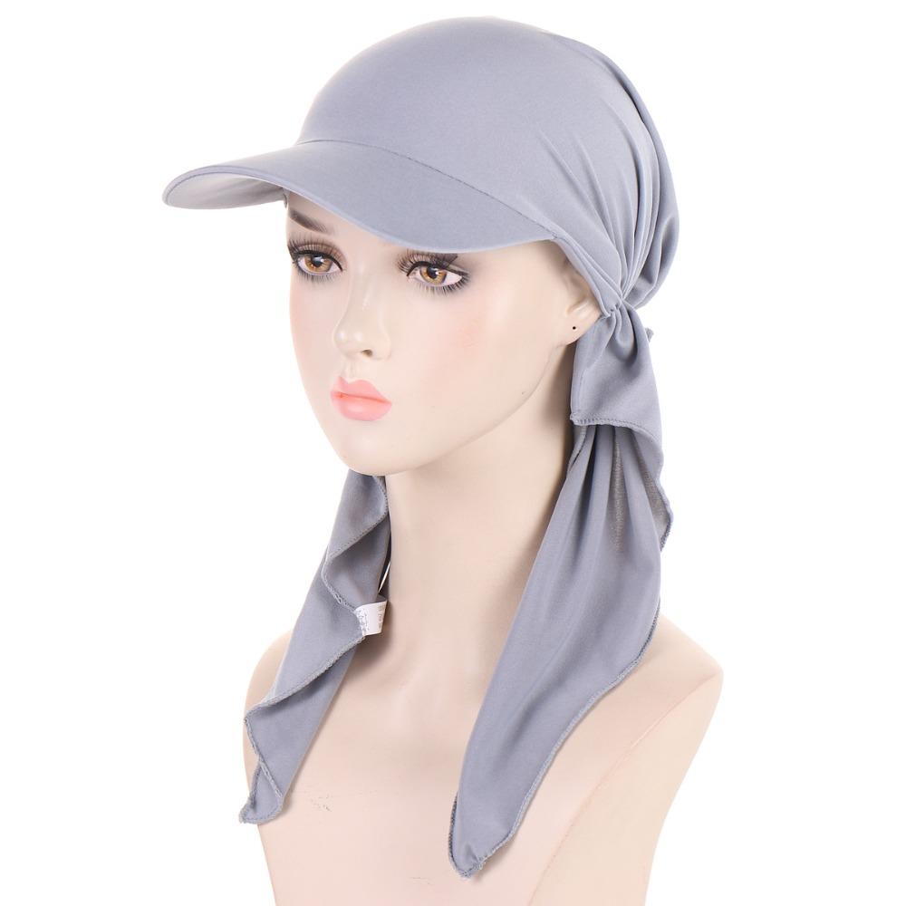 Solid Color Headscarf Baseball Cap Turban Cap Hijab Shawl Sunscreen Beach Hats Girl