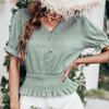 Summer Women Vintage Ruffle Folds Tunic T-shirt Loose Linen Casual Top
