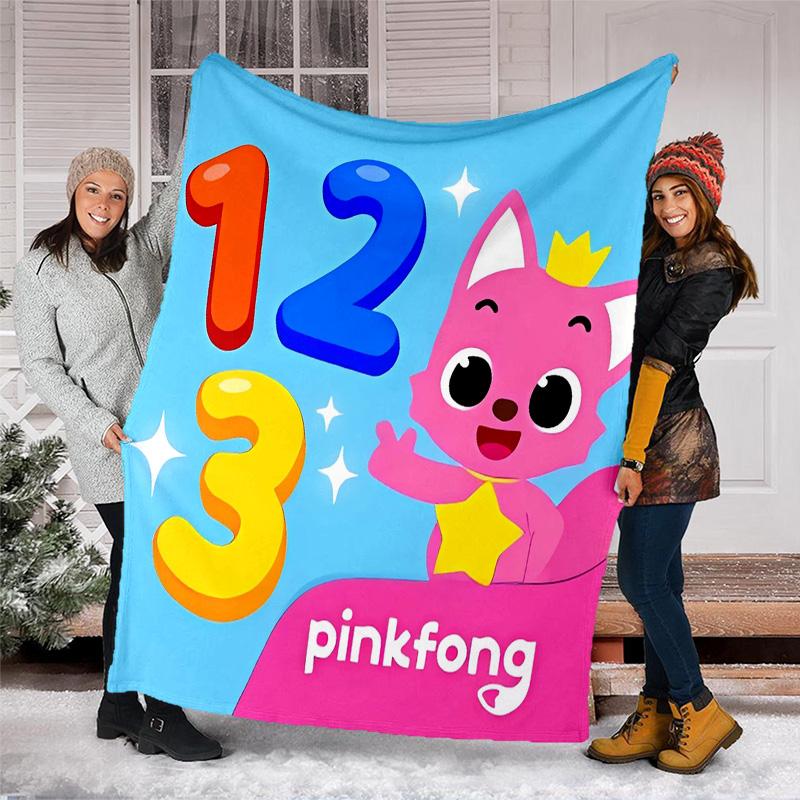1pc Pinkfong1 Theme Blanket - Digital Print, Polyester, Cozy for All Seasons, Perfect for Outdoor, Camping, and Travel