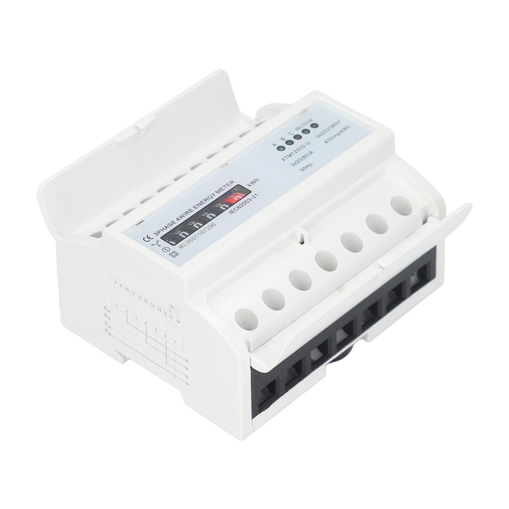 3 Phase Electric Meter DIN Rail Energy Meter 3 Phase KWh Meter 20(80)A 4 Wire Three phase LCD Rail Meter with Anti Interference High  for Indoor Fixe