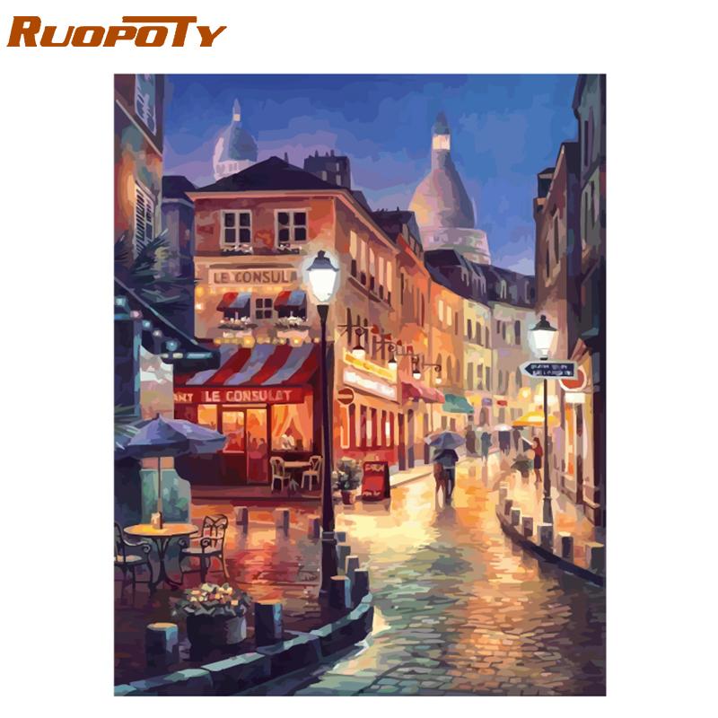 RUOPOTY Frame Modern City DIY Oil Painting By Number Landscape Calligraphy Painting Acrylic Paint On Canvas For Home Decor 40x50