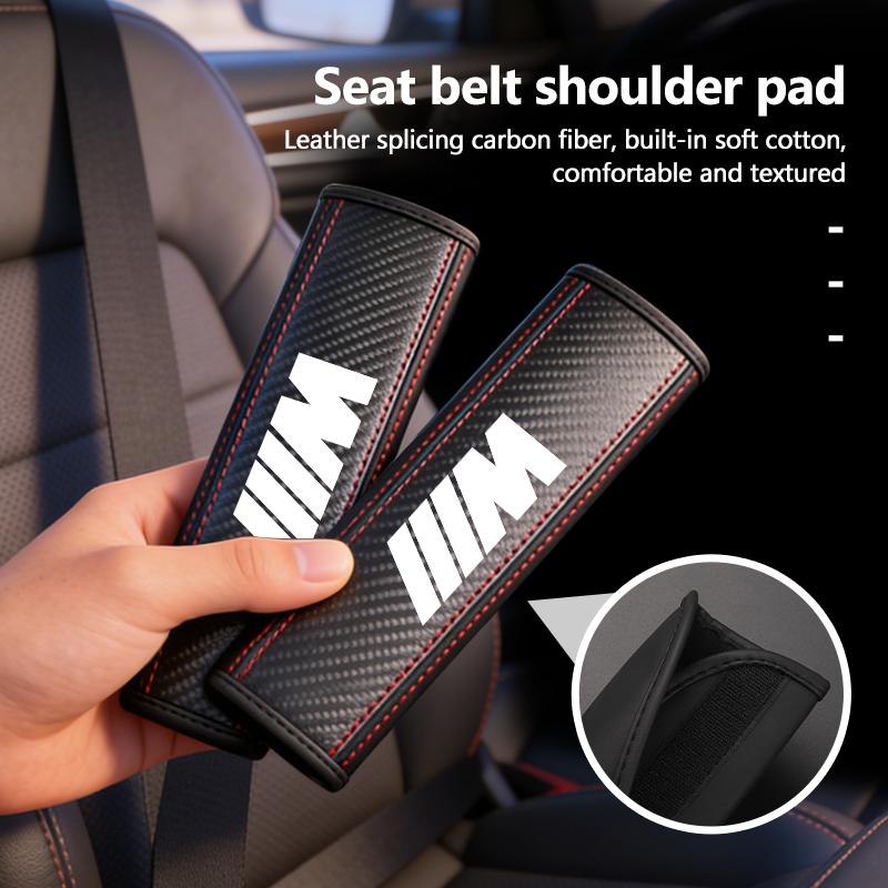 BBIQ7 Car Seat Belt Cover Styling carbon Leather Safety Shoulder Protector For BMW 1 3 5 7 Series M F01 F20 F10 F13 E52 E53 E60 E93