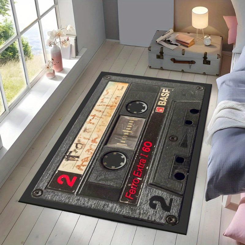 Retro Cassette Tape Pattern Non-slip Area Rug, for Living Room Bedroom Decor Area Rug, for Dormitories, Garden Yard Decor Mat
