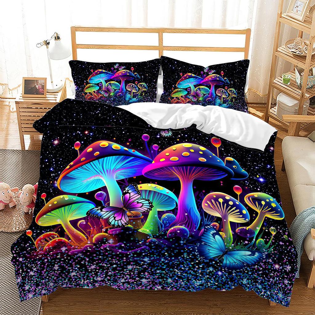 Psychedelic Mushroom Quilt Set Bedding Digital Printing Three-Piece Set For Bedroom Room Kit