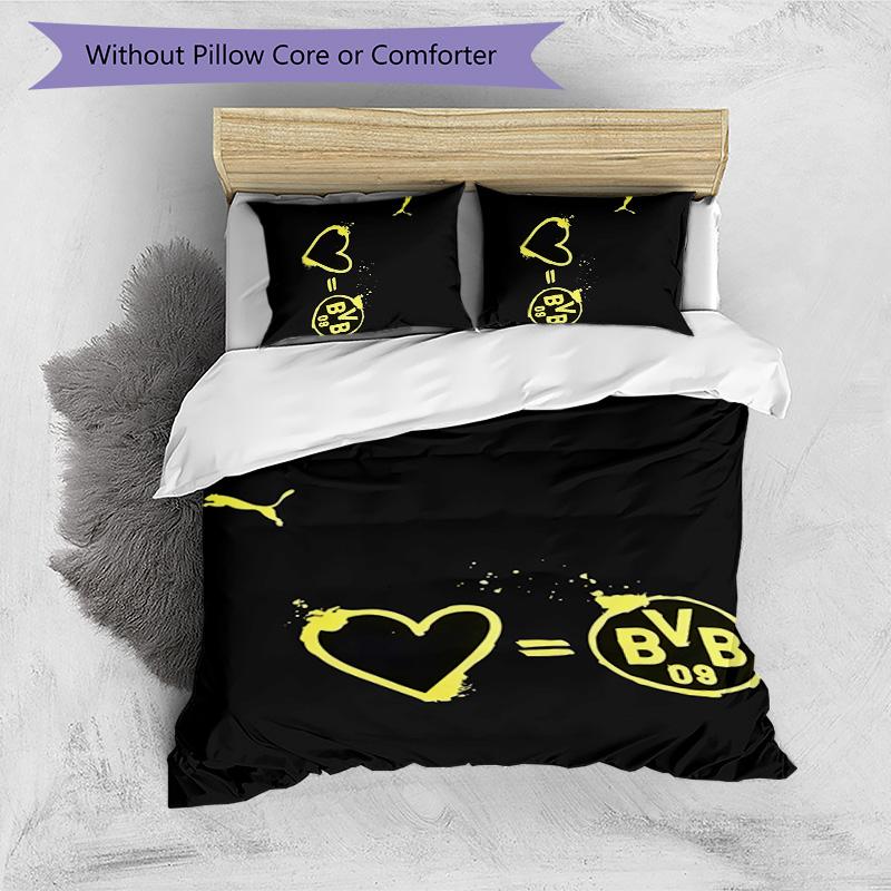 3pcs Borussia Dortmund pattern bedding set duvet cover set includes duvet cover &pillowcases,perfect all season bedroom decoration&gift