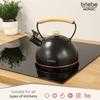 Bouilloire À Induction Théière Sifflet 2,3L Acier Inox, Poignée En Bois Briebe Wooden Noir 00386