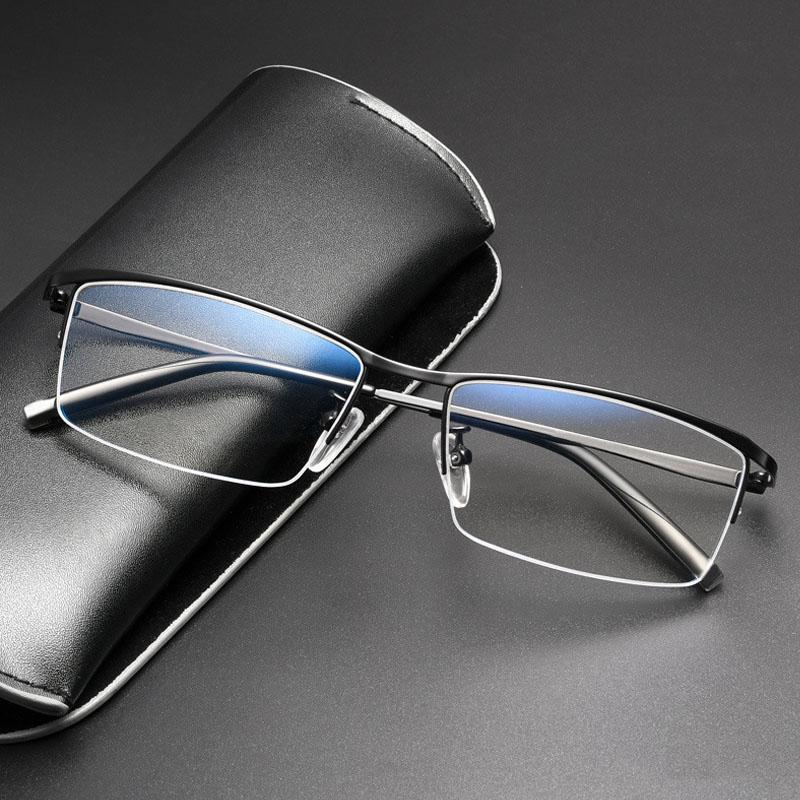 Новые мужские очки для близорукости Металлические очки с полуободковой оправой Защитные очки от синего света Модная квадратная оправа Сверхлегкие готовые очки для близорукости