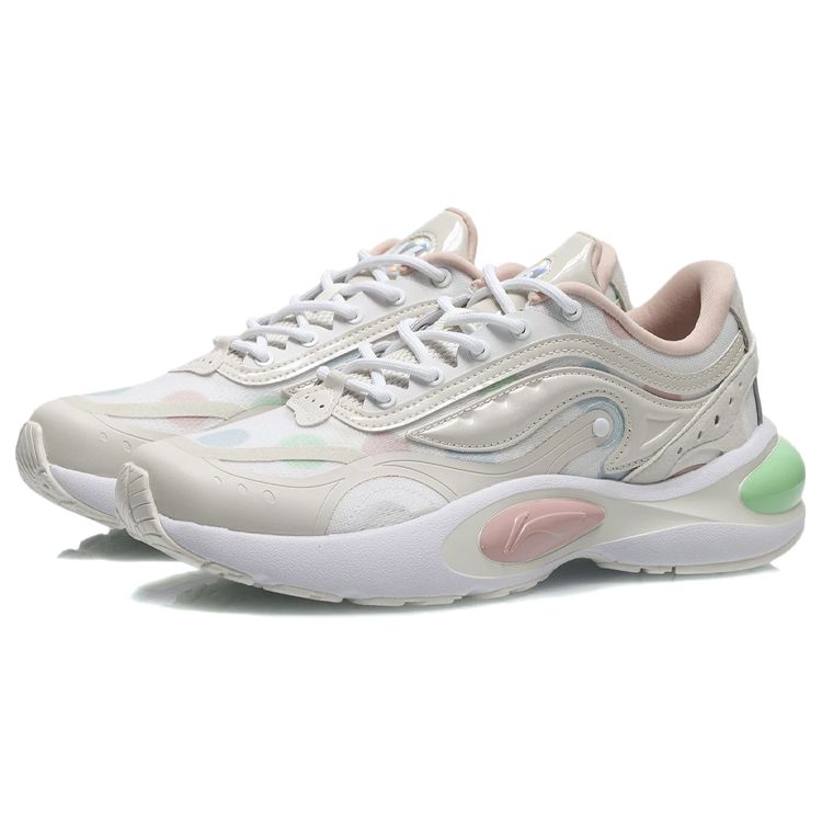 Li Ning V8 Stability Sports Shock Absorption Low Top Running Shoes Women Sneaker Pearl-White ARHR056-5