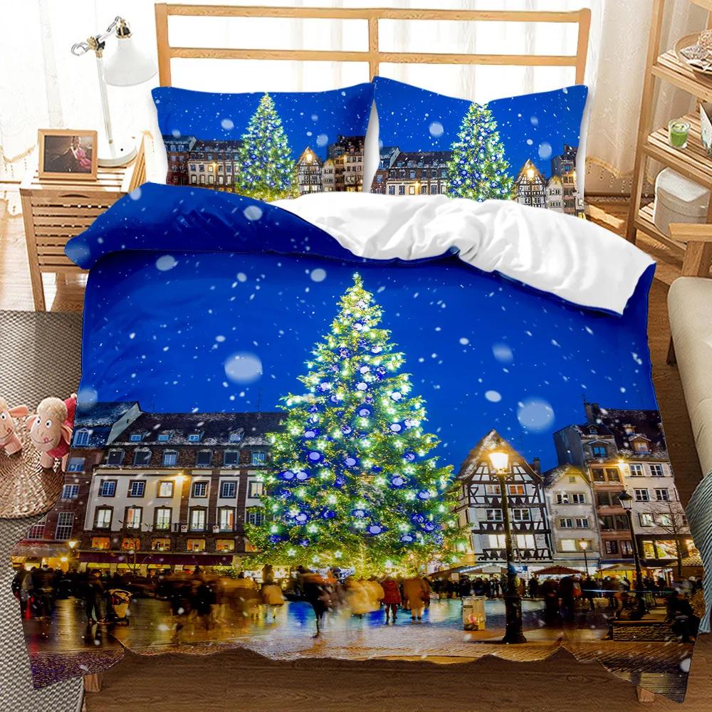 Super Soft Comfortable 3d Bedding Set Happy Christmas Reactive Print Snowflake Deer Duvet Set King Size Merry Christmas Bed Set