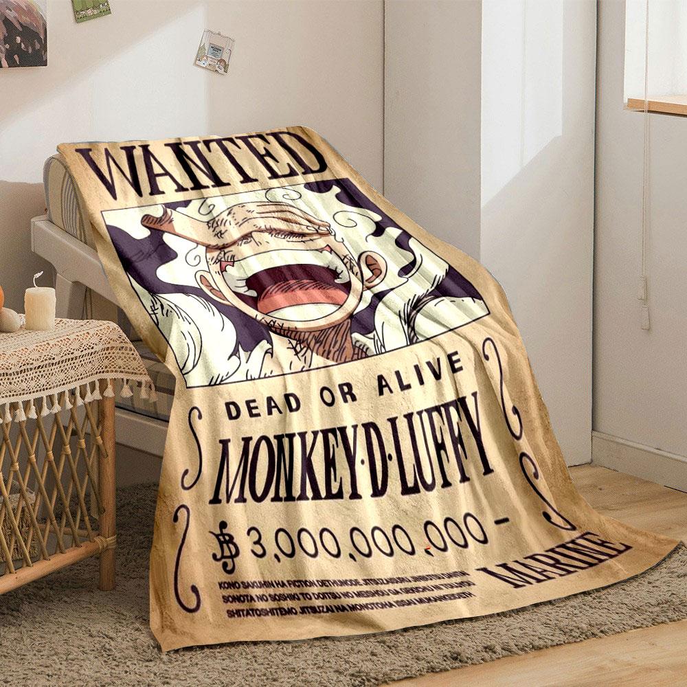 One Piece Anime Themed with Gear 5 Luffy Wanted Poster Design bedroom Blanket for Livingroom Couch lunch break throw for Friend's festival Gift