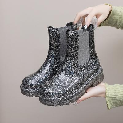 Новые женские модные дождевые сапоги ярких цветов, уличные нескользящие ботильоны с высоким голенищем