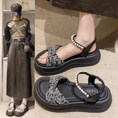 Летние сандалии на плоской платформе, женские, легкие, нескользящие, пляжные туфли, симпатичные, женские, удобные, гладиаторские сандалии, женские