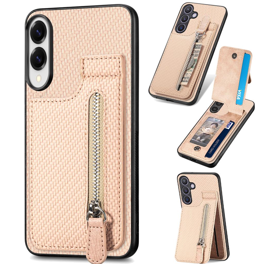 For Samsung Galaxy S25 Edge Case Leather Phone Back Cover with Zipper Card Holder Kickstand
