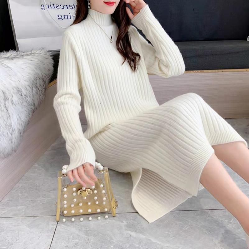Autumn and Winter New Semi-turtleneck Knee-length Knitted Bottoming Shirt Fashion Loose Versatile Sweater Skirt Women's Clothing