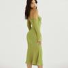 Women Summer Sexy Backless Club Party Green Mesh Sheer Gown Elegant Halter Midi Dress