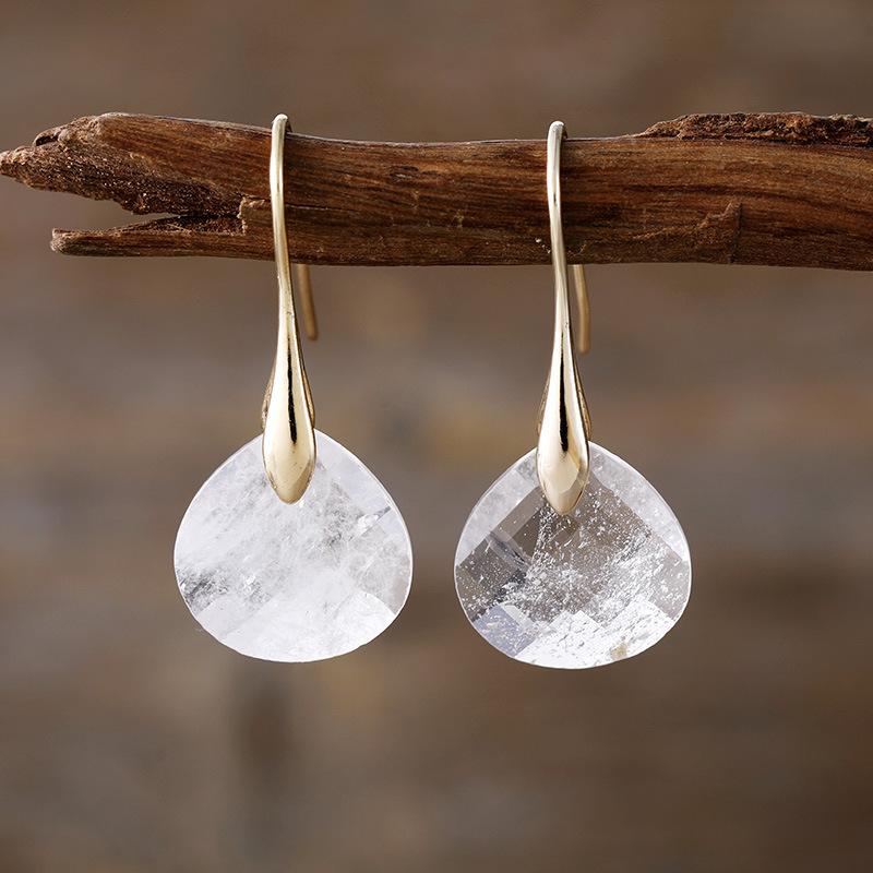 High-quality new simple and elegant water drop-shaped natural stone amethyst tiger eye earrings, earrings, European and American popular jewelry